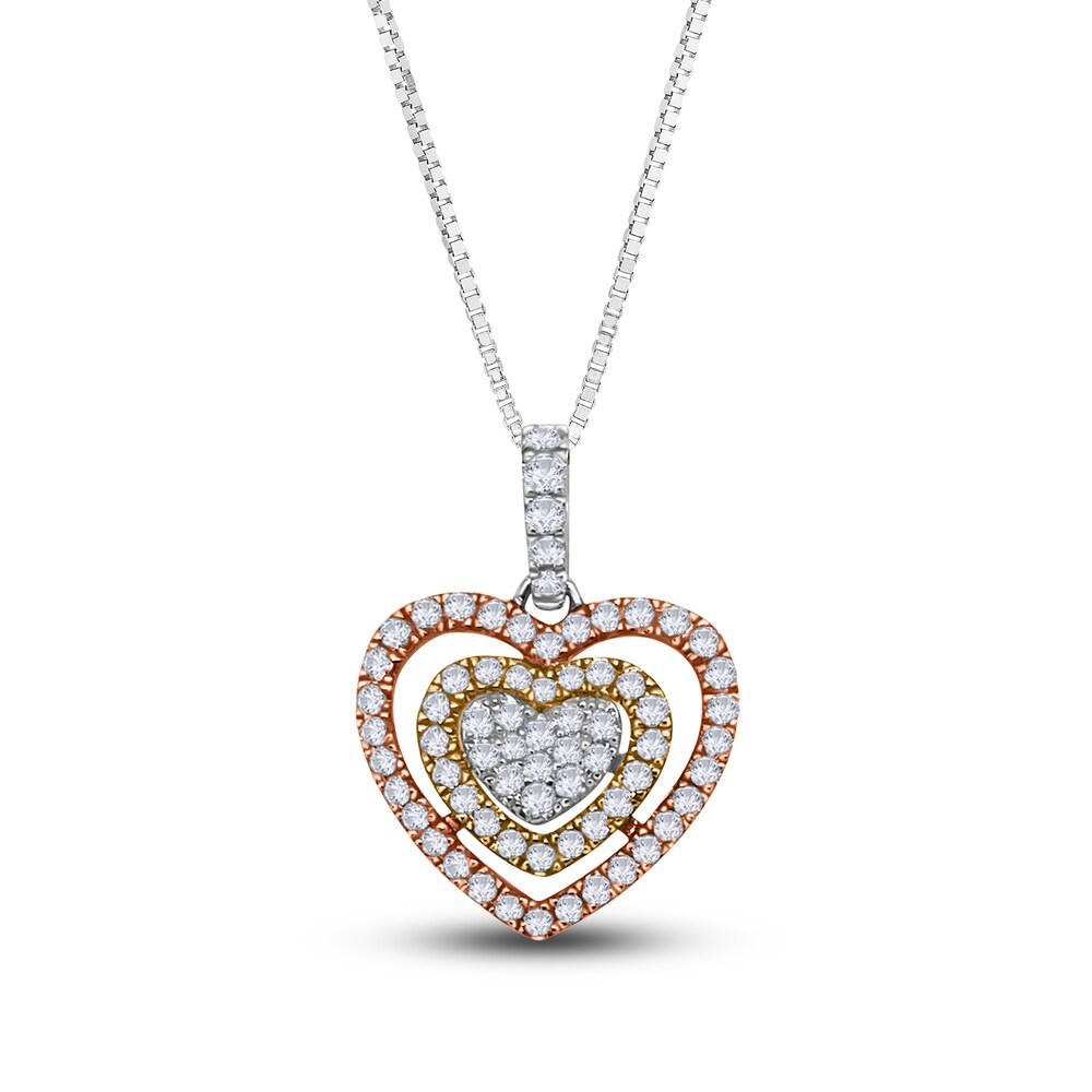 Diamond Pendant Necklace 1/2 ct tw Round 14K Tri-Tone Gold 18" jie4tNhW