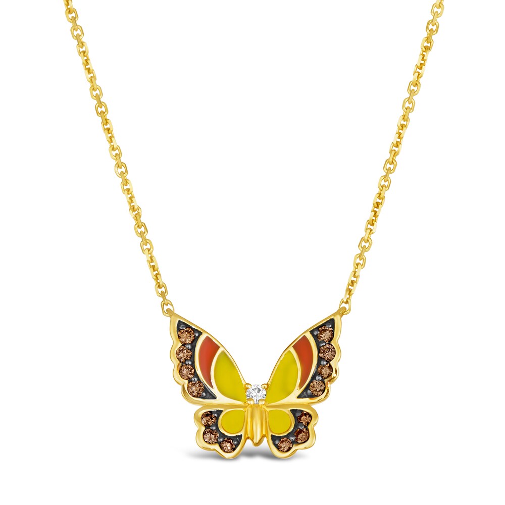 Le Vian Diamond Butterfly Necklace 1/4 ct tw Round Red/Yellow Enamel 14K Honey Gold 18\" jjdlDEfq