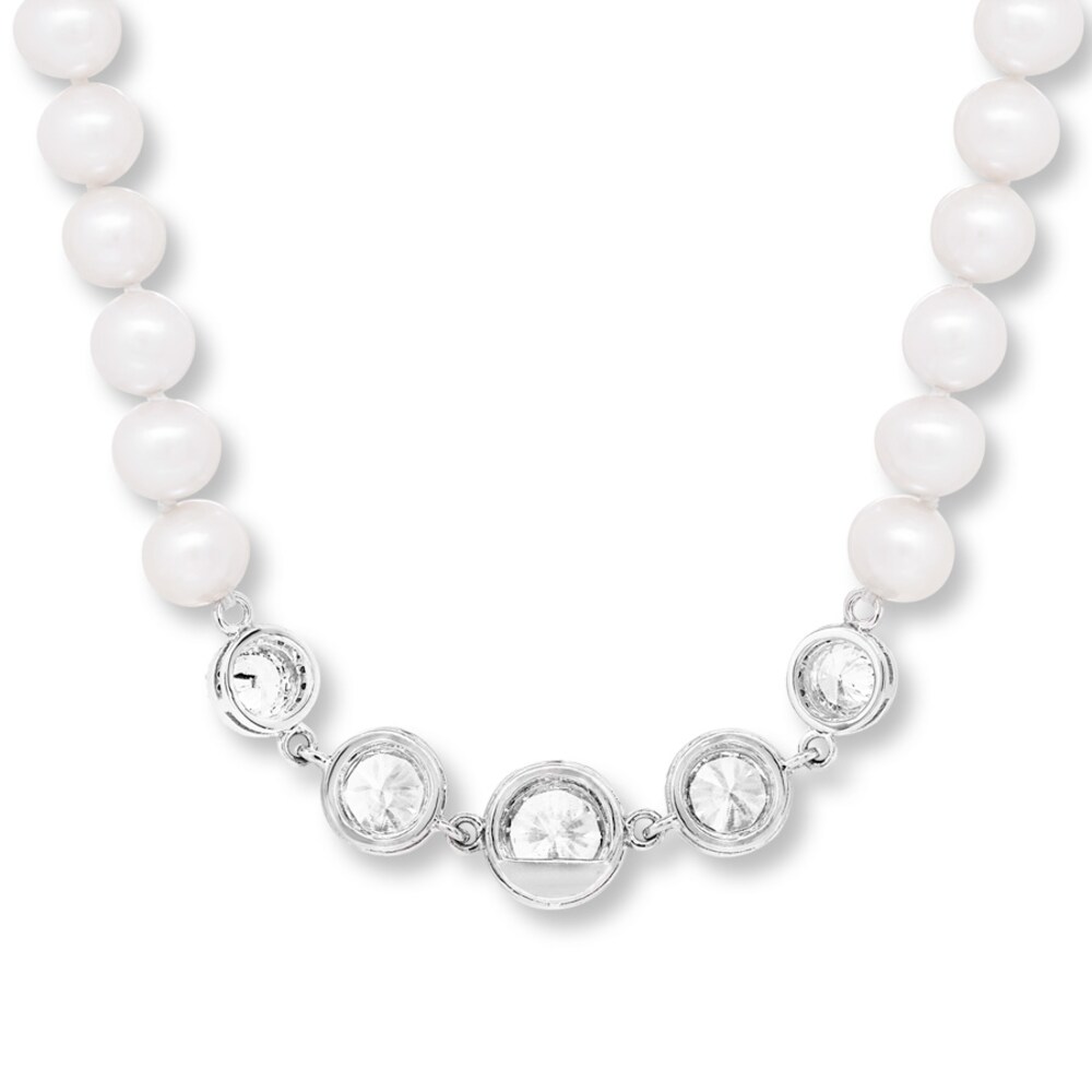 Cultured Pearl Necklace Lab-Created Sapphires Sterling Silver jlzMPZnz