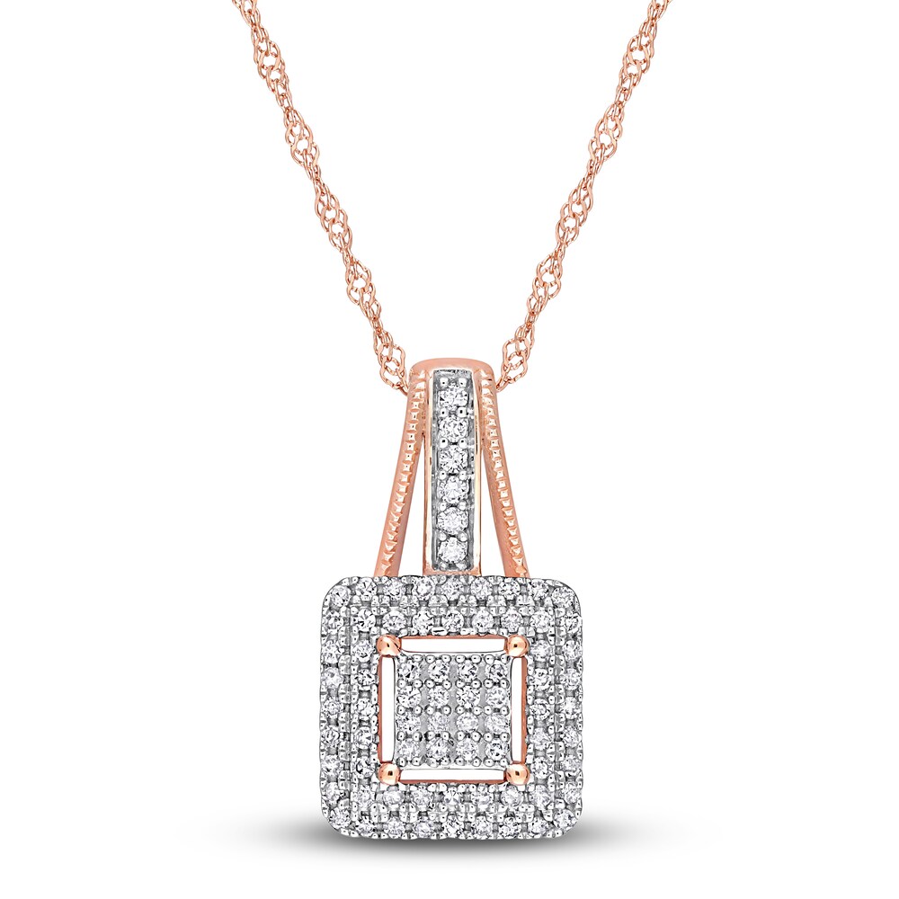 Diamond Square Necklace 1/4 ct tw Round 10K Rose Gold 17\" jyZkPOaE