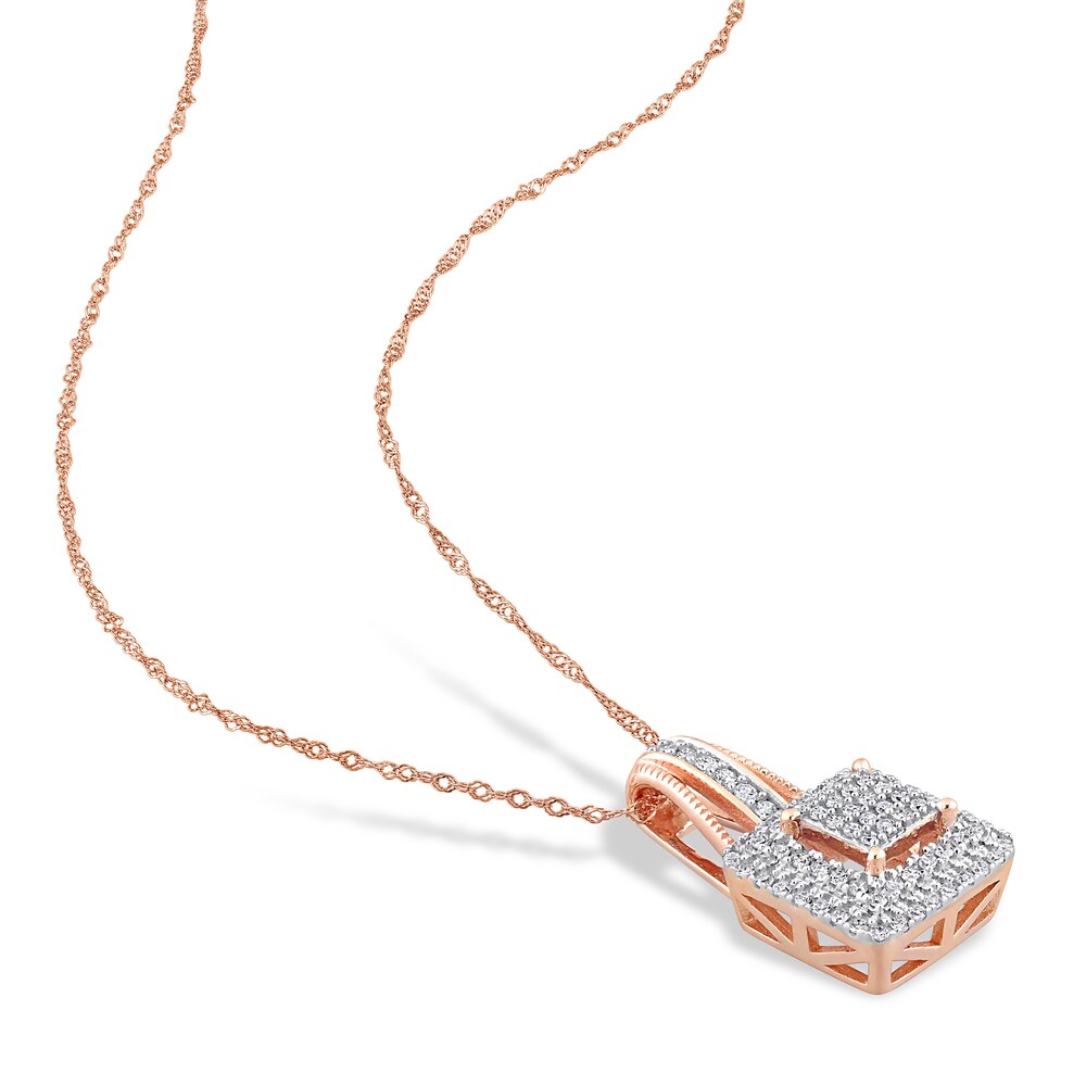 Diamond Square Necklace 1/4 ct tw Round 10K Rose Gold 17\" jyZkPOaE