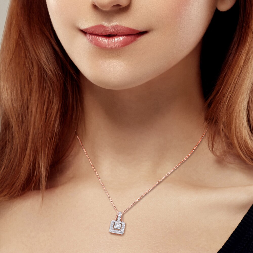 Diamond Square Necklace 1/4 ct tw Round 10K Rose Gold 17\" jyZkPOaE