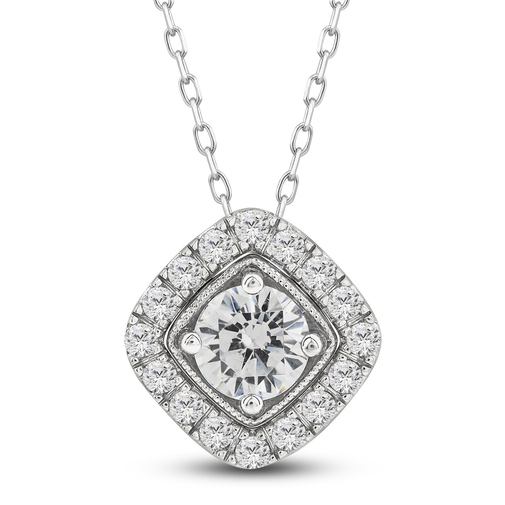 Diamond Pendant Necklace 1 ct tw Round 10K White Gold 18\" k5ZgncfE