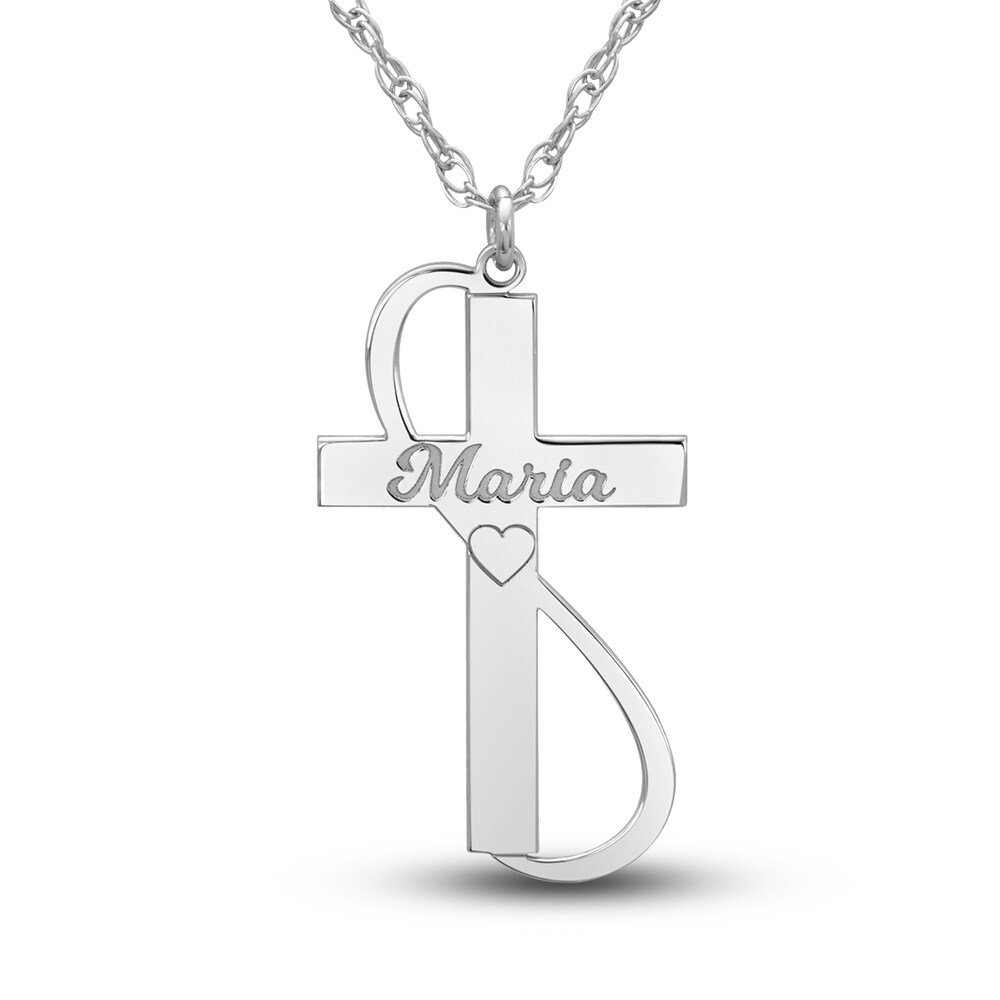 Engravable Cross Pendant Necklace 10K White Gold 28mm 18" Adj. k6tFIiPf