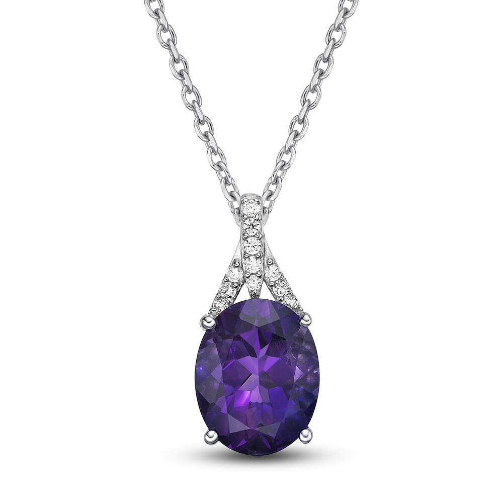 Natural Amethyst Pendant Necklace 1/8 ct tw Diamonds 10K White Gold 18\" k7Wy2zKU