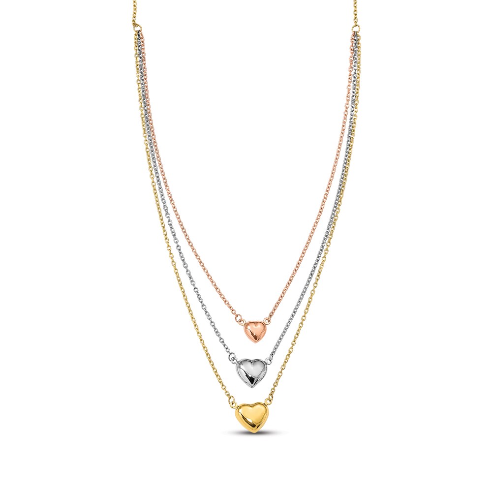 Three Heart Necklace 14K Tri-Tone Gold kCFnTk85