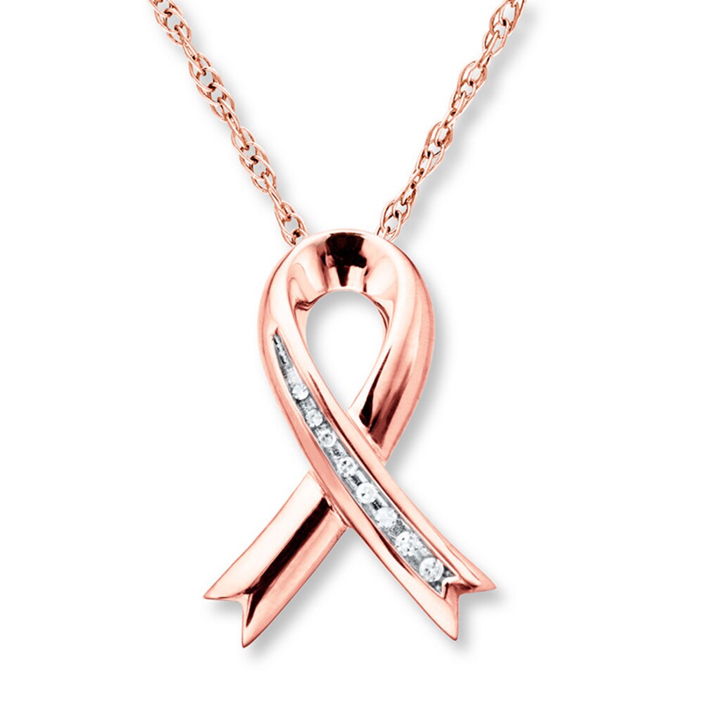 Pink Ribbon Necklace 1/20 ct tw Diamonds 10K Rose Gold kFdxLZ6m