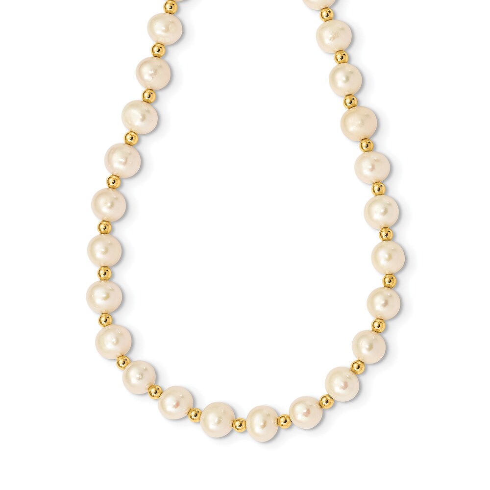 Cultured Freshwater Pearl Bead Necklace 14K Yellow Gold 18\" kI7Vh3C4