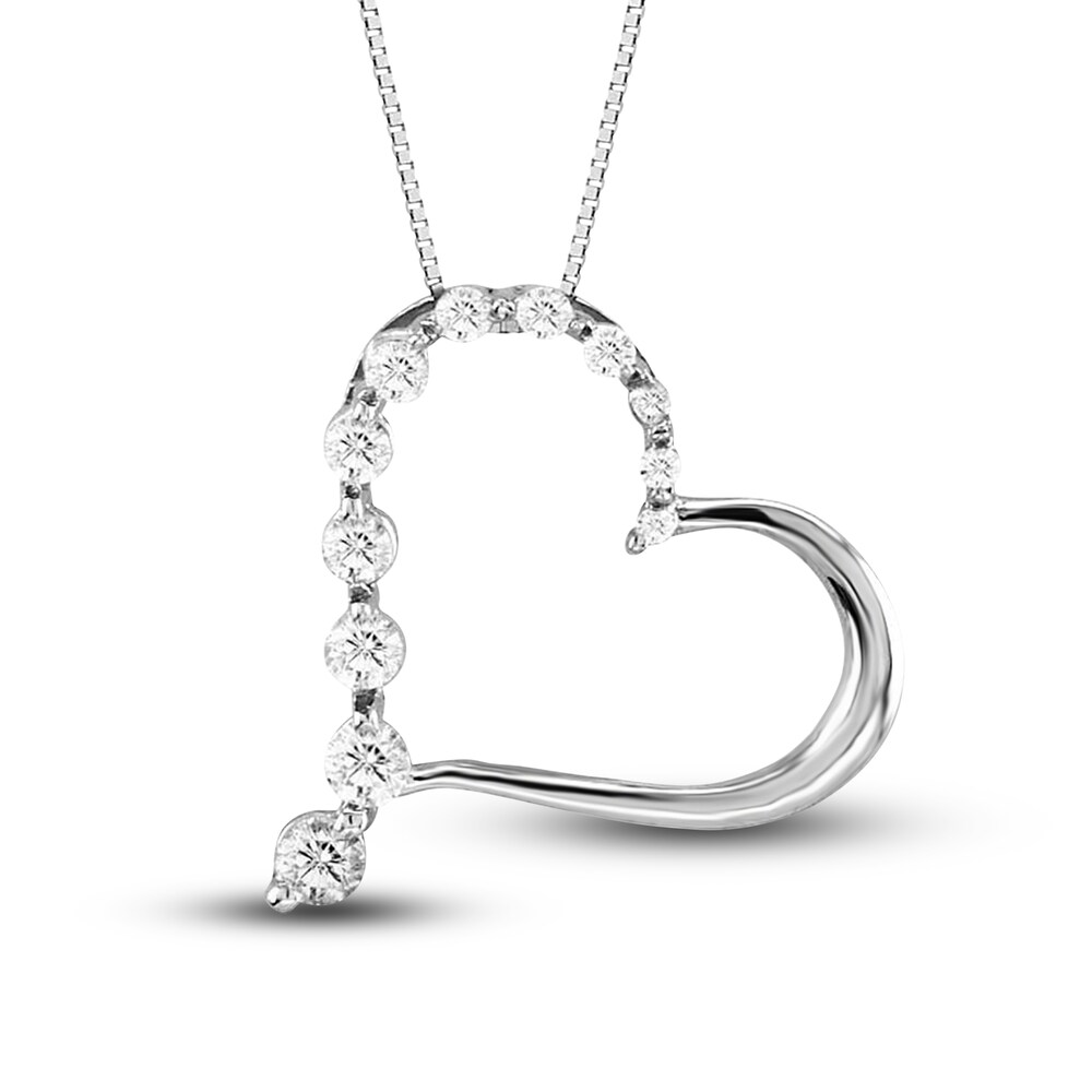 Diamond Heart Pendant Necklace 1/2 ct tw Round 14K White Gold 18" kKptr7TX