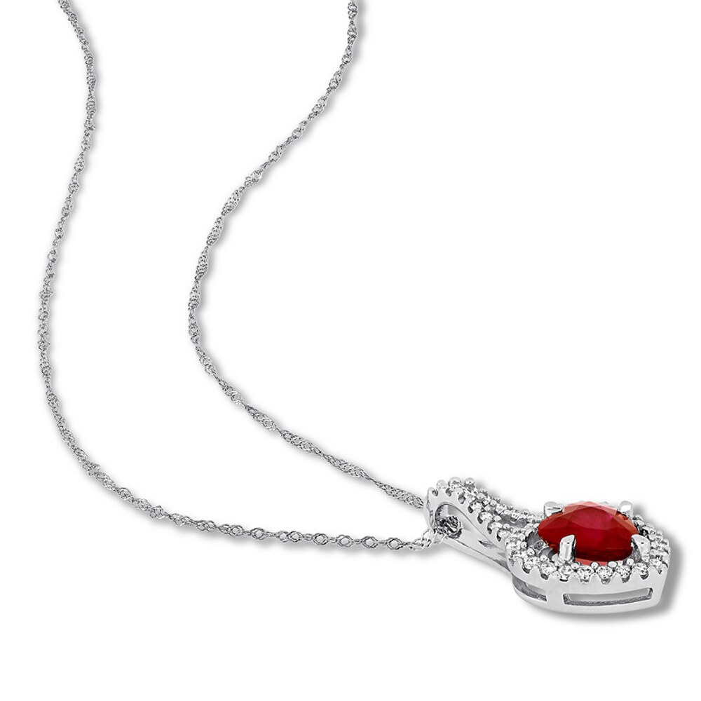 Natural Ruby Necklace 1/6 ct tw Diamonds 14K White Gold kNqyiNgy