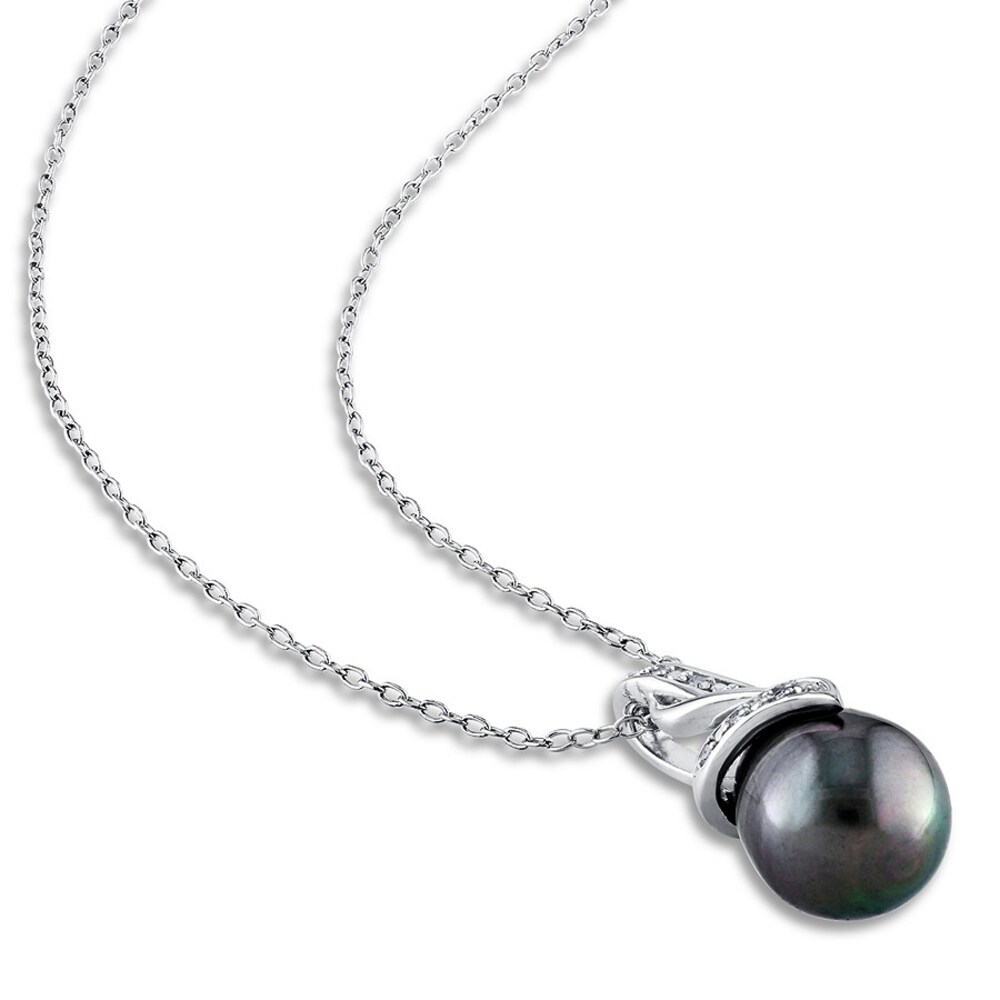 Tahitian Cultured Pearl Necklace Diamond Accent Sterling Silver kQWFcnbF