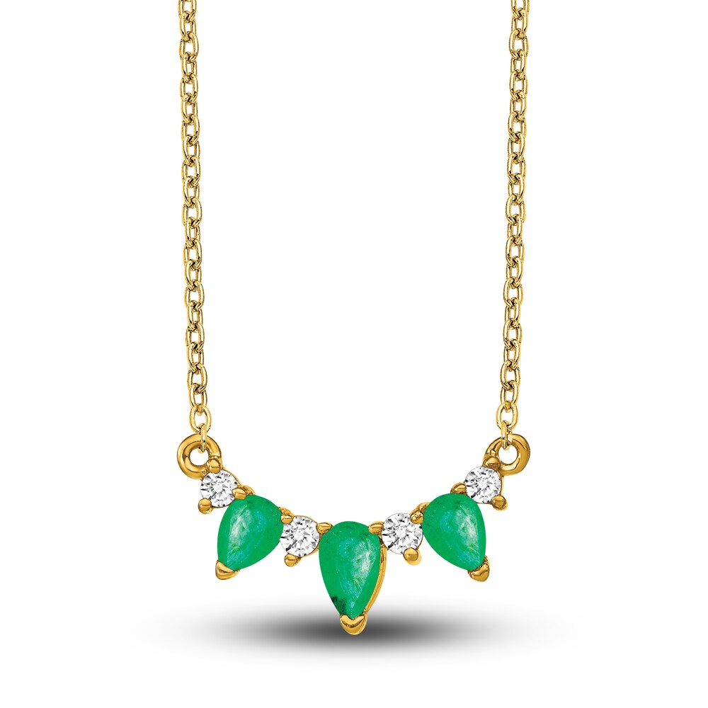 Natural Emerald Necklace 1/8 ct tw Diamonds 14K Yellow Gold kT7sOBFi