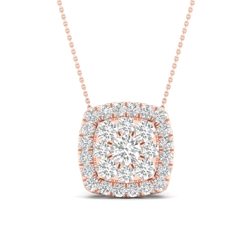 Colorless Diamond Pendant Necklace 1-1/2 ct tw Round 14K Rose Gold kZhld1fH