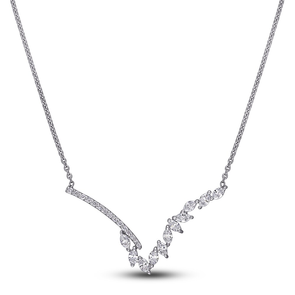 Diamond Necklace 1/2 ct tw Marquise/Round 14K White Gold 17\" kf0A1eh2