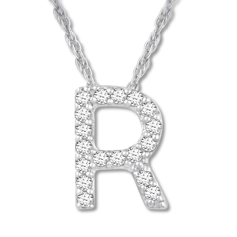Diamond Initial R Necklace 1/20 ct tw Round-cut 10K White Gold kjicyHSo