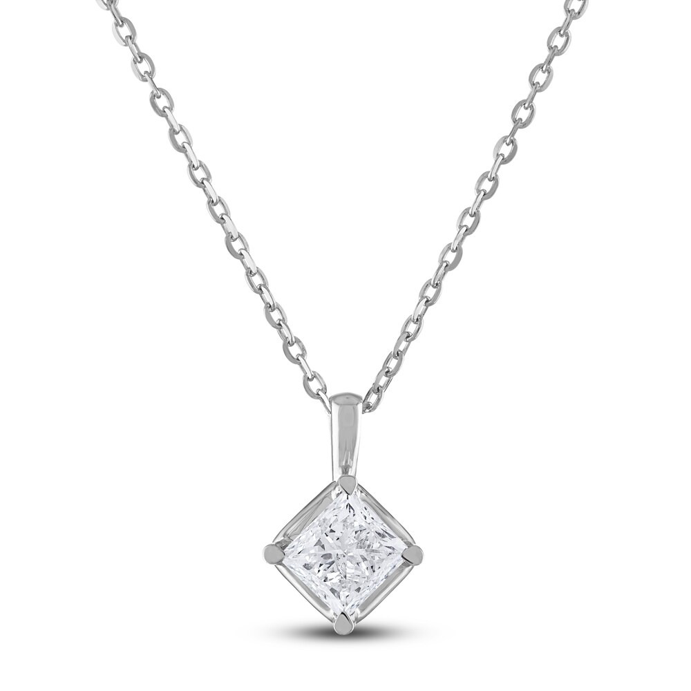 Diamond Solitaire Necklace 1/2 ct tw Princess 14K White Gold (I2/I) kkJDVjZk
