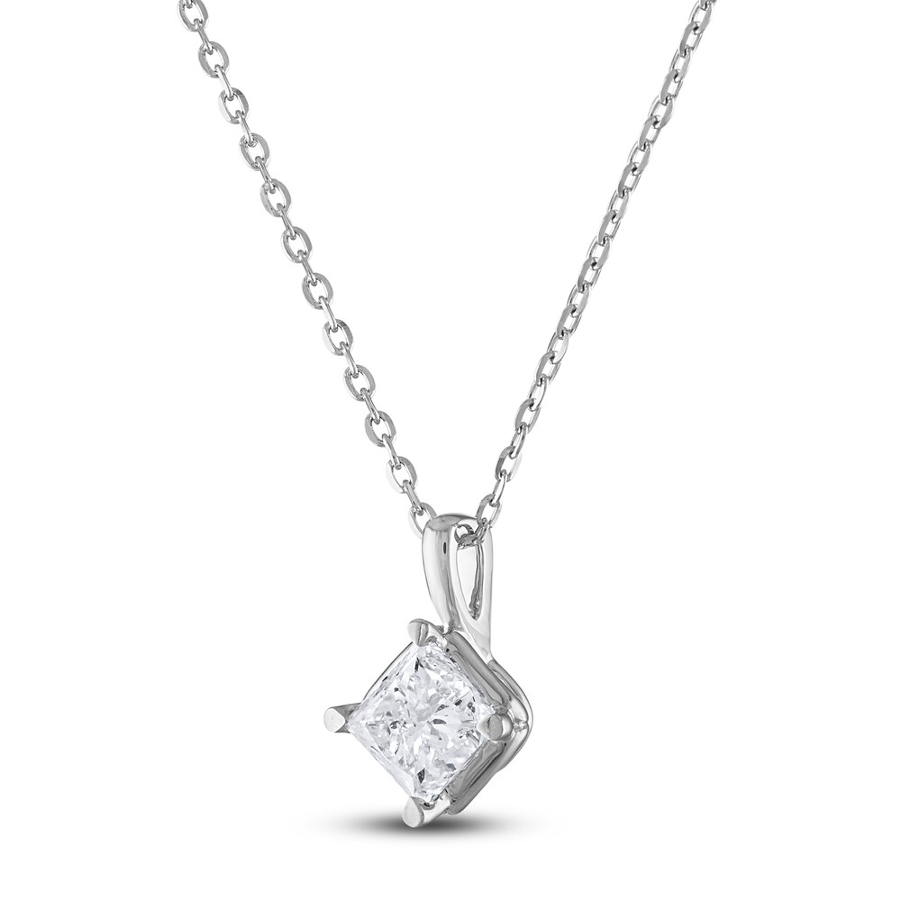 Diamond Solitaire Necklace 1/2 ct tw Princess 14K White Gold (I2/I) kkJDVjZk