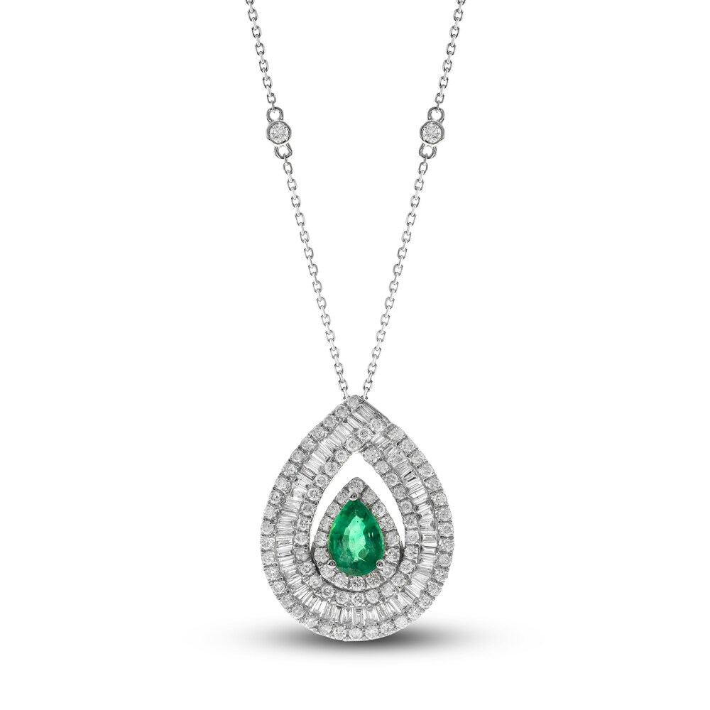 Natural Emerald Necklace 1-1/6 ct tw Diamonds 14K White Gold klMS78VQ [klMS78VQ]