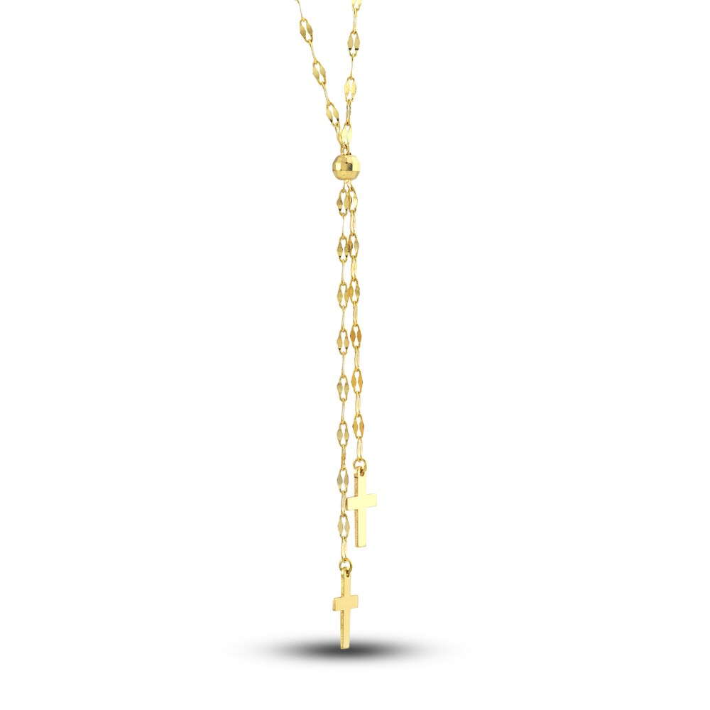 Double Cross Lariat Necklace 14K Yellow Gold 16\" klerXdt2
