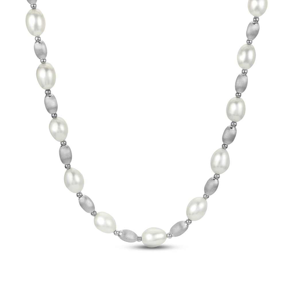 Cultured Freshwater Pearl Bead Necklace Sterling Silver kqzN6Pvn