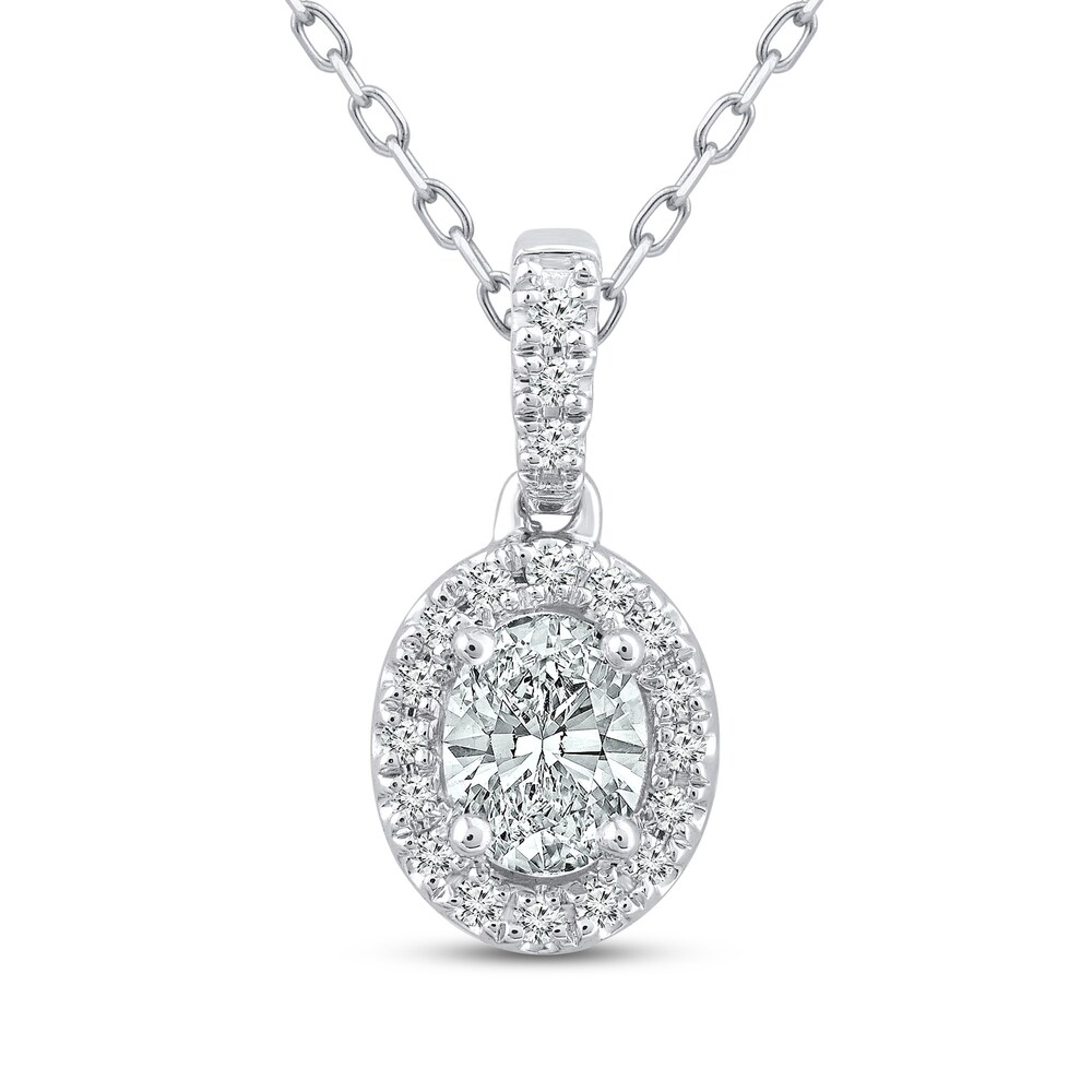 Diamond Necklace 3/8 ct tw Oval/Round 10K White Gold kzBh7HKx