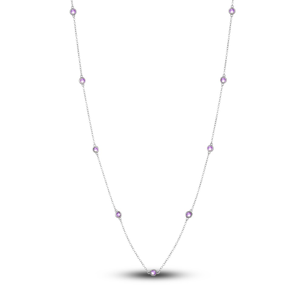Natural Amethyst Station Necklace Sterling Silver 18" l3prufeo