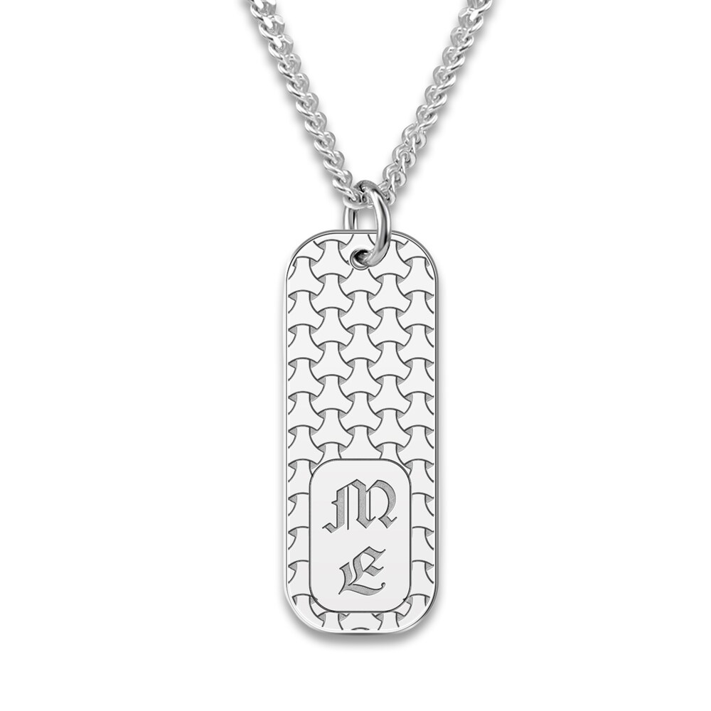 Men\'s Engravable Dog Tag Pendant Necklace Sterling Silver 22\" lE3RzPZ7