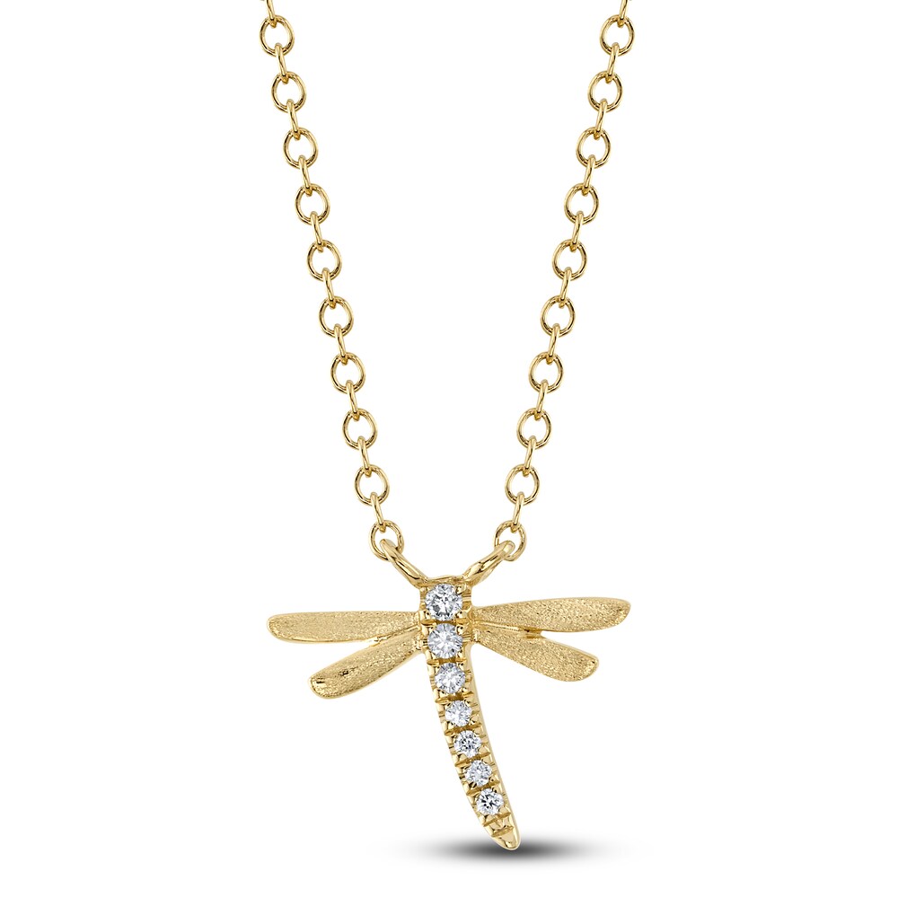 Shy Creation Diamond Accent Dragonfly Necklace Round 14K Yellow Gold 18" SC55020407V2 lFhrETMM