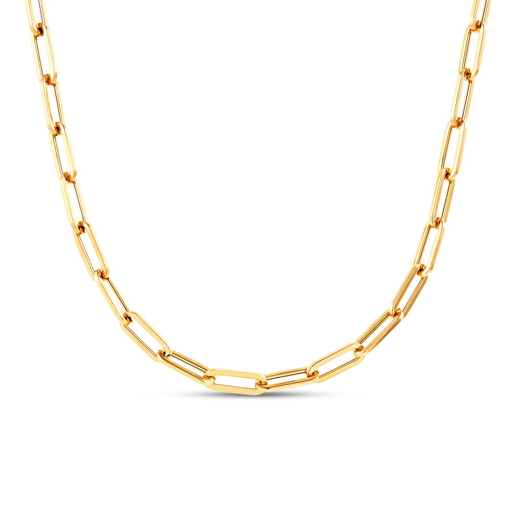 Italia D'Oro Paper Clip Chain Necklace 14K Yellow Gold 24" lGYFm2kk