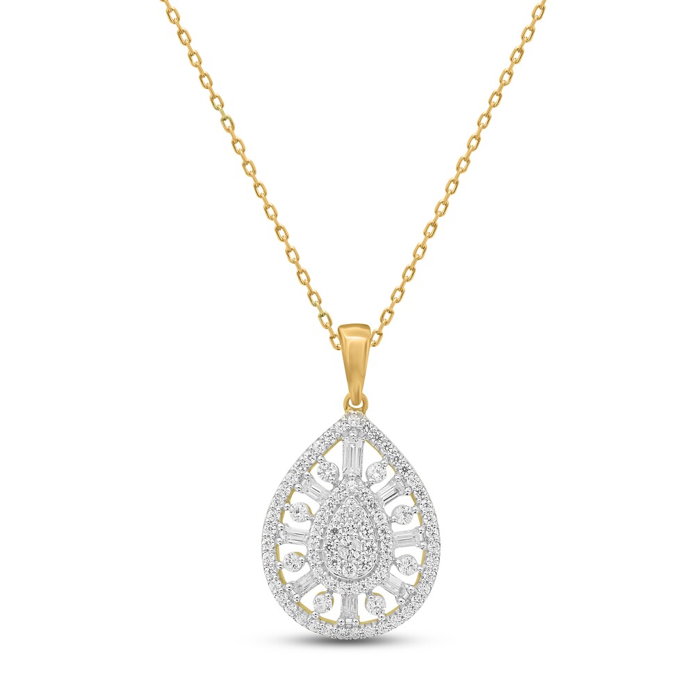 Diamond Drop Necklace 1/2 ct tw Round/Baguette 14K Yellow Gold lHjhiUlk