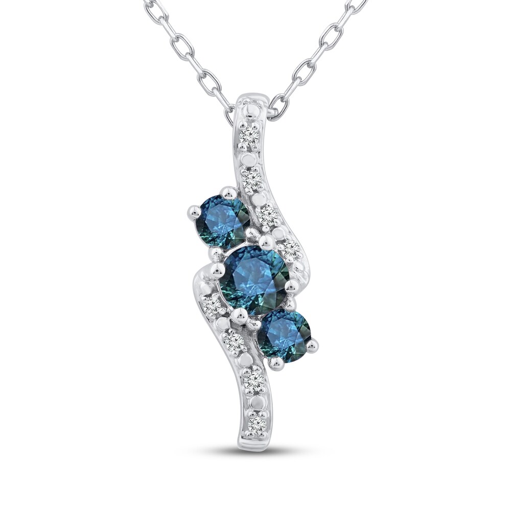 Montana Blue Natural Sapphire Pendant Necklace 1/20 ct tw Diamonds 10K White Gold lHxQu5g9