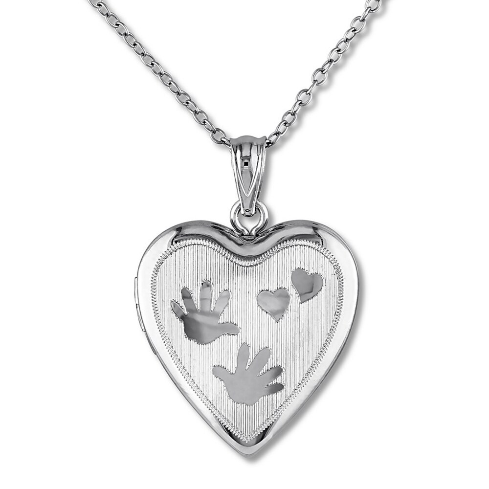 Hand Print Heart Locket Necklace Sterling Silver lILSoPvi