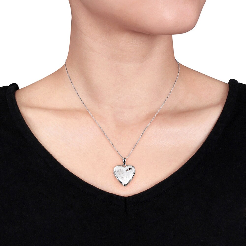 Hand Print Heart Locket Necklace Sterling Silver lILSoPvi