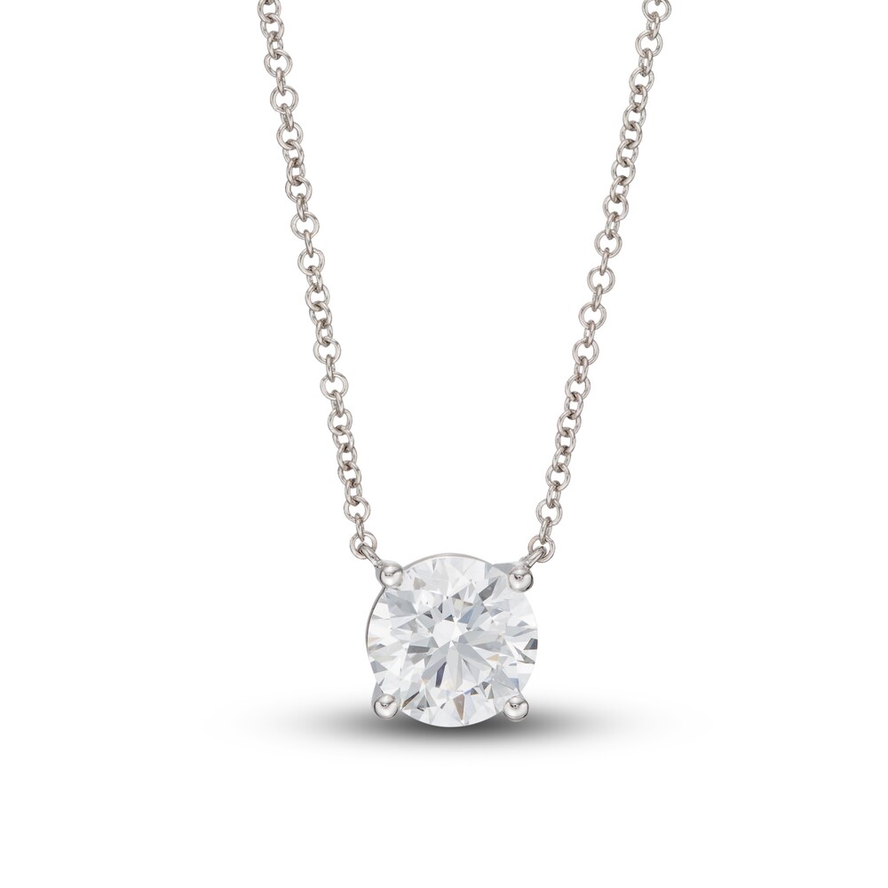 Lab-Created Diamond Solitaire Necklace 1-1/2 ct tw Round 14K White Gold 18\" (SI2/F) lM4EUenP