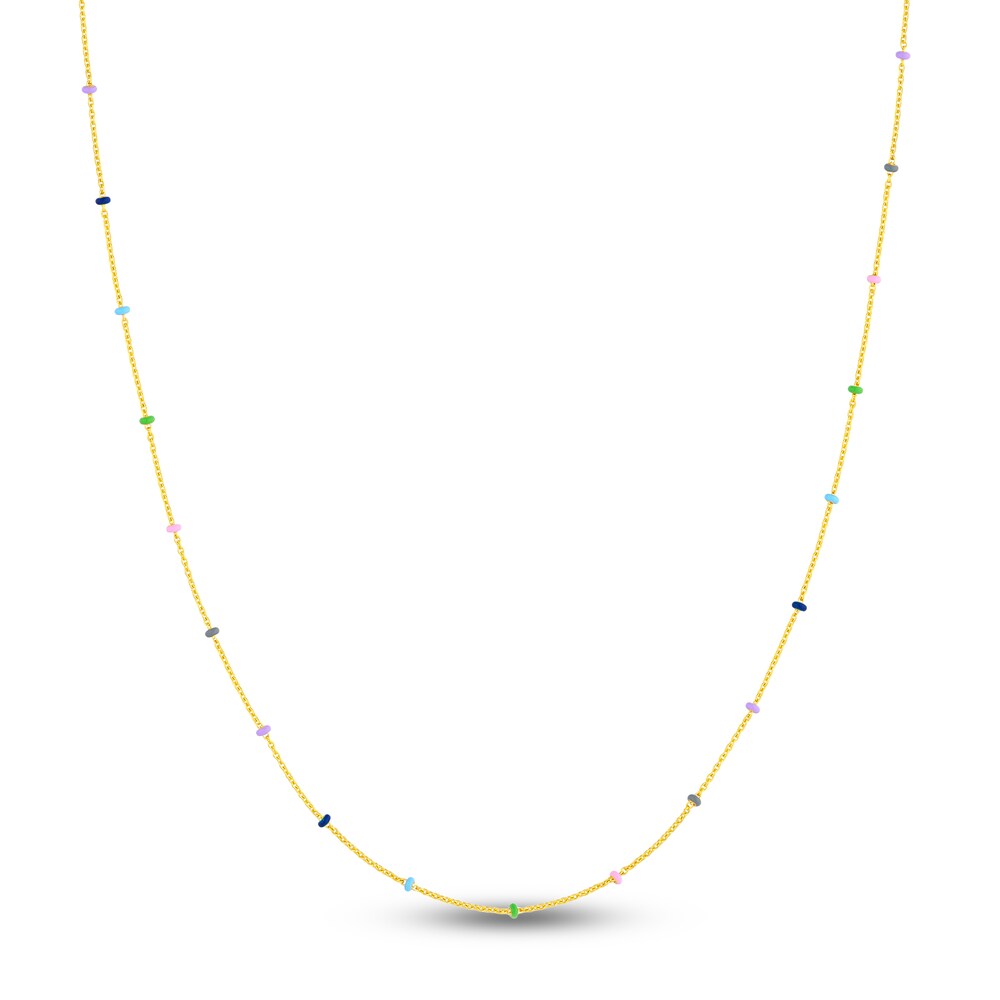 Circle Station Necklace Multi-Colored Enamel 14K Yellow Gold 18" lMc1H4FT