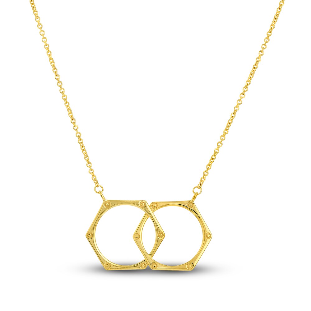Locked Hexagons Pendant Necklace 14K Yellow Gold 18" lMyOFiGp