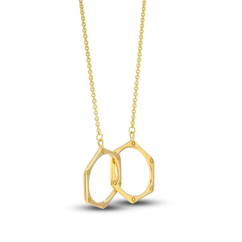 Locked Hexagons Pendant Necklace 14K Yellow Gold 18\" lMyOFiGp