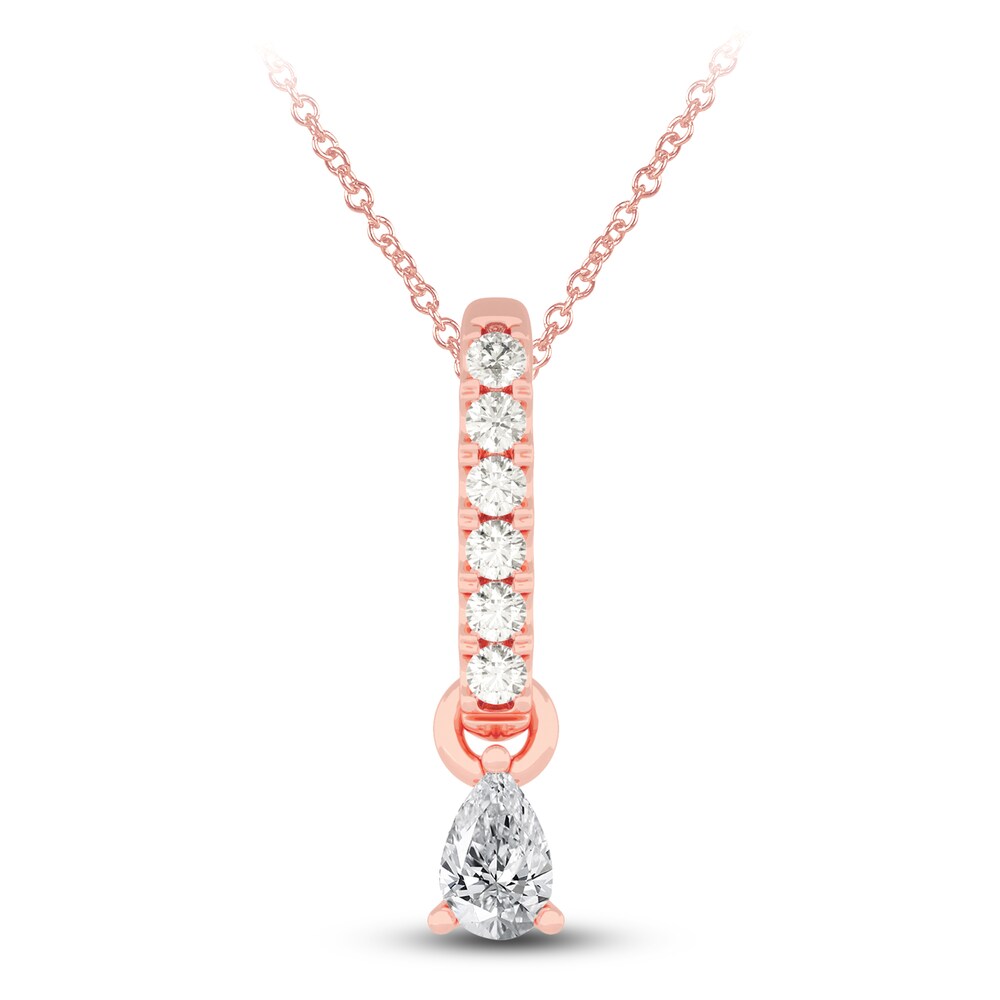 Diamond Pendant Necklace 3/8 ct tw Pear/Round 14K Rose Gold 18" lSspN4gE