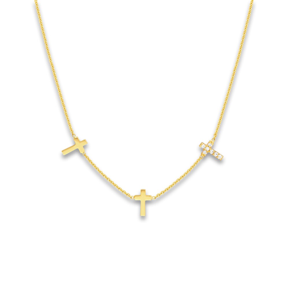 Diamond Cross Pendant Necklace 1/20 ct tw Round 14K Yellow Gold 20" lt9Rd3ld