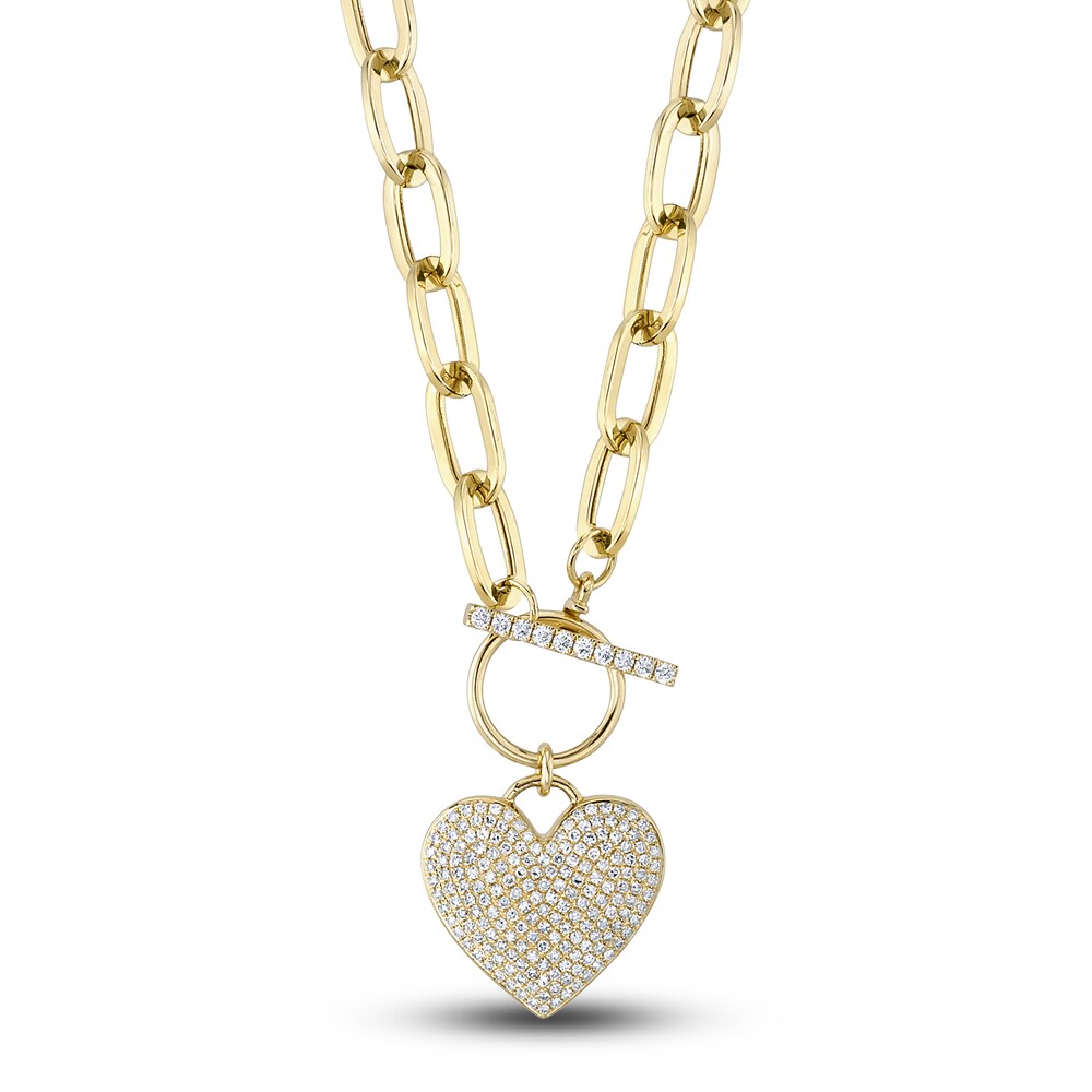 Shy Creation Diamond Heart Necklace 1/2 ct tw Round 14K Yellow Gold 18" SC55022370 lzSBKeLV