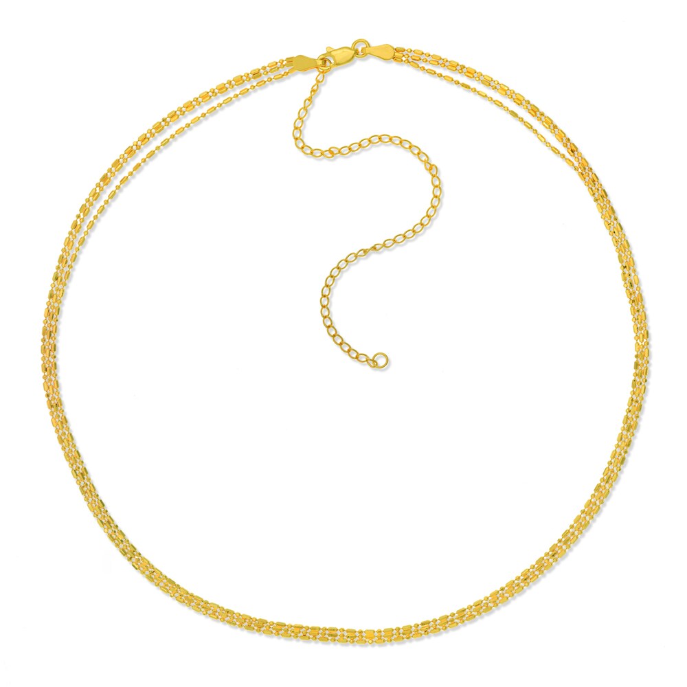 Triple Layer Bead Necklace 14K Yellow Gold 14\" m2MVUznQ