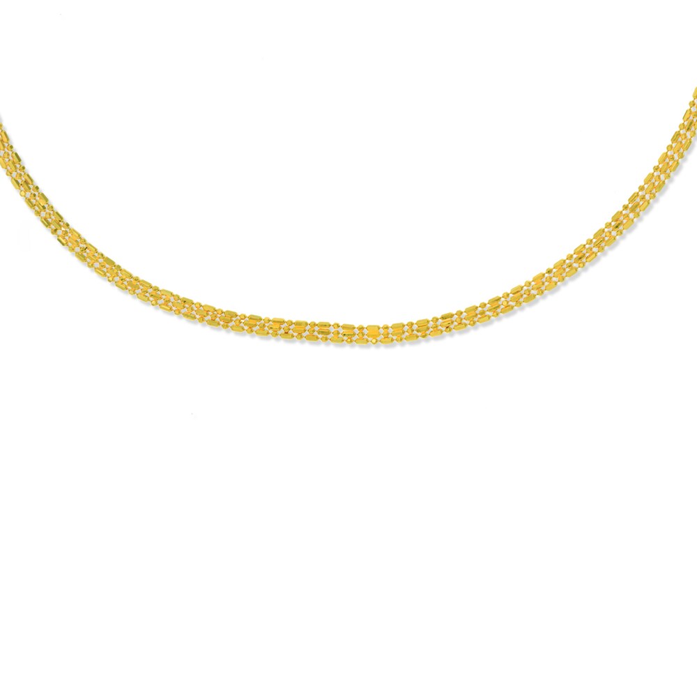 Triple Layer Bead Necklace 14K Yellow Gold 14\" m2MVUznQ