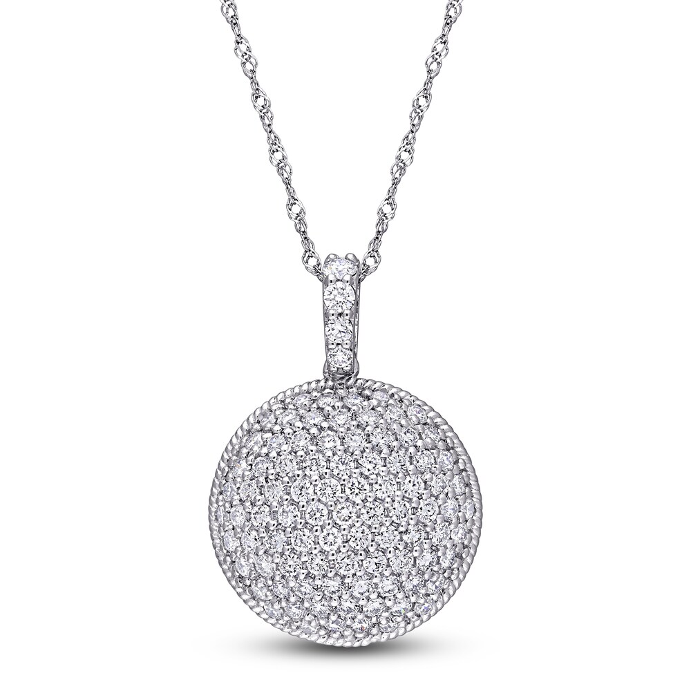 Diamond Circle Pendant Necklace 1-1/8 ct tw Round 14K White Gold 18" m4lGe8qy