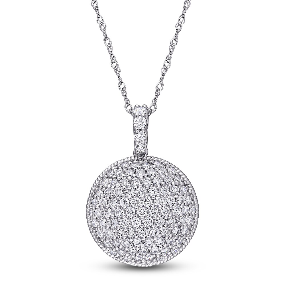 Diamond Circle Pendant Necklace 1-1/8 ct tw Round 14K White Gold 18\" m4lGe8qy