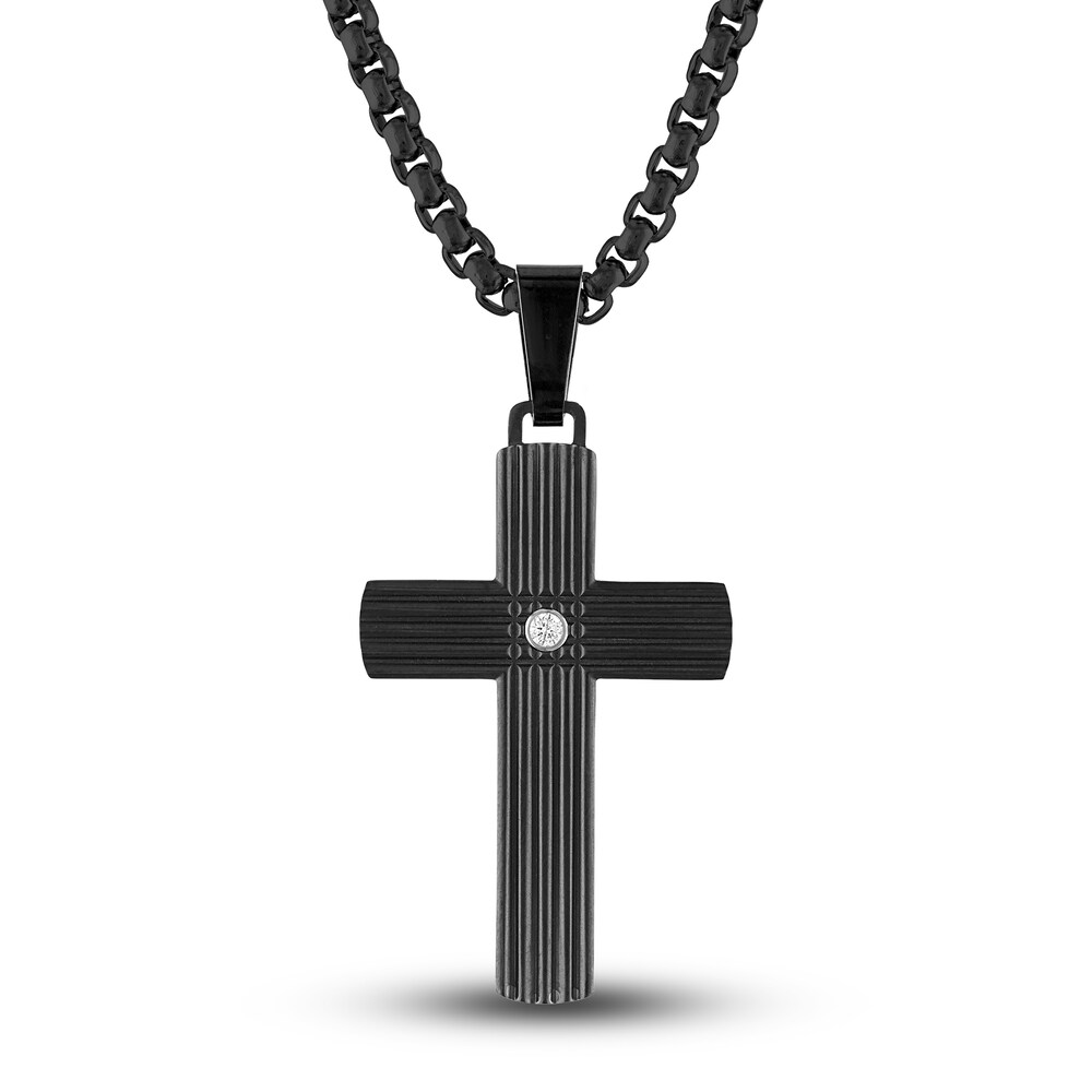 Men's Diamond Accent Cross Pendant Necklace 1/20 ct tw Round Black Titanium/Stainless Steel 22" m5mgw4to