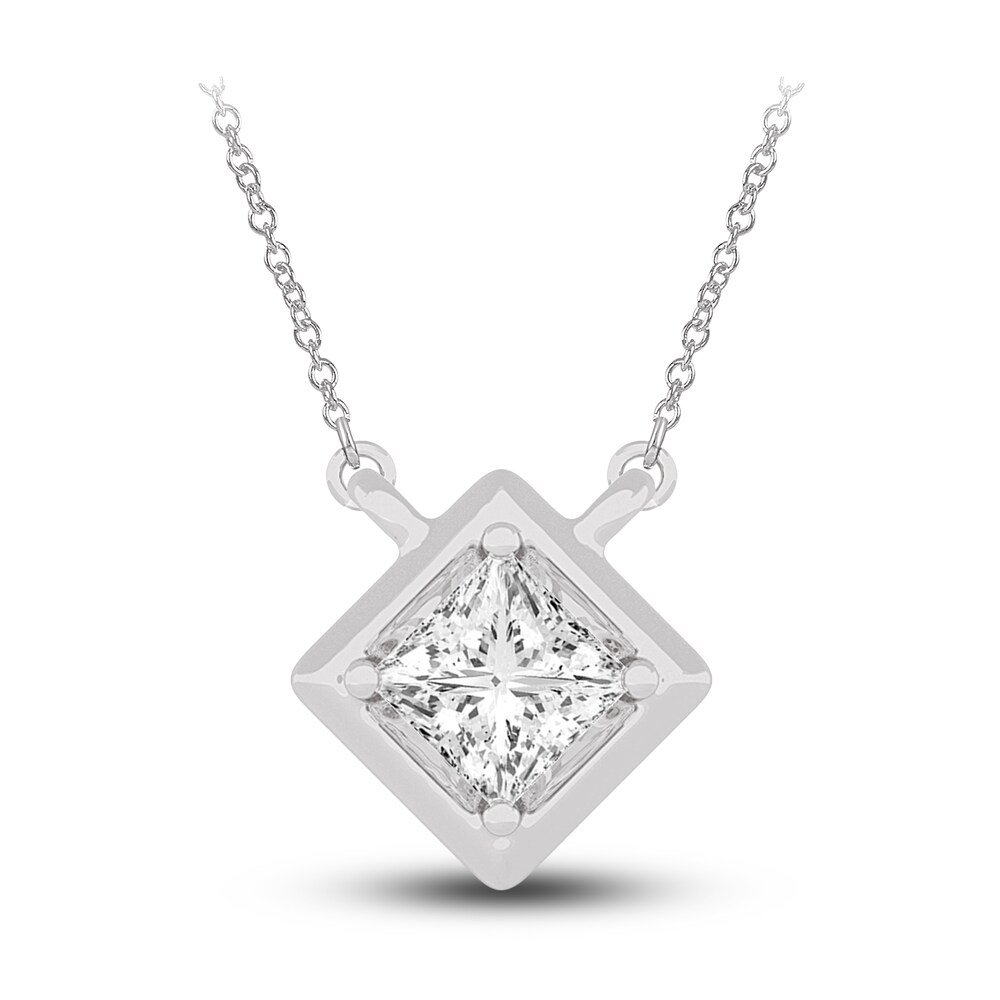 Diamond Pendant Necklace 3/8 ct tw Princess 14K White Gold 18" (I2,I) m8AVMYZn