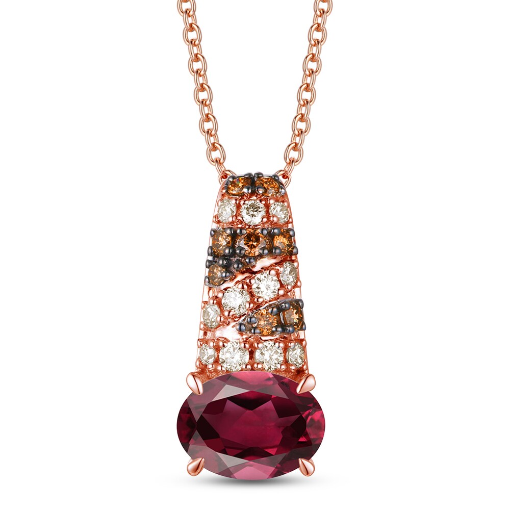 Le Vian Natural Raspberry Garnet Necklace 1/6 ct tw Diamonds 14K Strawberry Gold m8cmPaSc