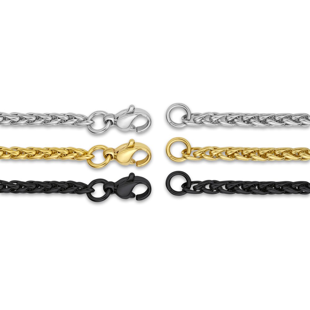 Men\'s Triple Wheat Chain Necklace Set Black/Yellow Ion-Plated Stainless Steel 22\" mUYVLzgC