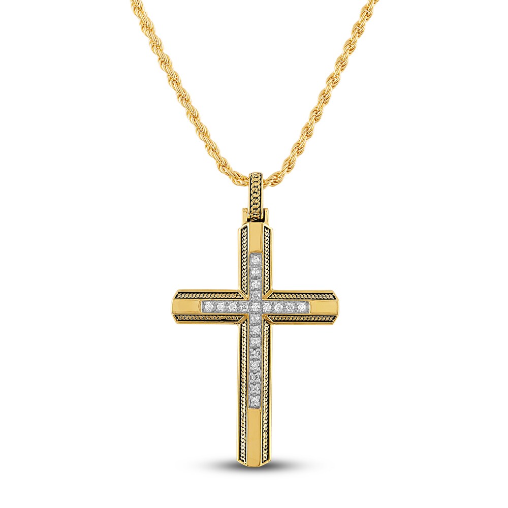 1933 by Esquire Men's Diamond Cross Necklace 1/5 ct tw Round 14K Yellow Gold/Sterling Silver mZeG7dj3