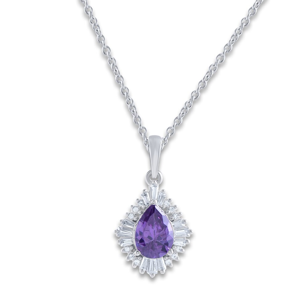 Natural Amethyst Pendant Necklace 1/6 ct tw Diamonds 14K White Gold 18" maHTllx0